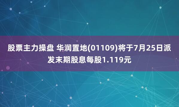 股票主力操盘 华润置地(01109)将于7月25日派发末期股息每股1.119元
