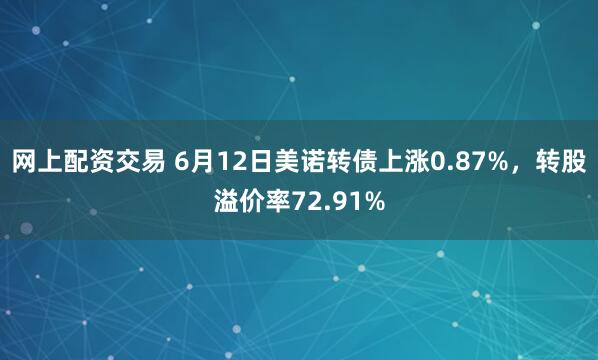 网上配资交易 6月12日美诺转债上涨0.87%，转股溢价率72.91%