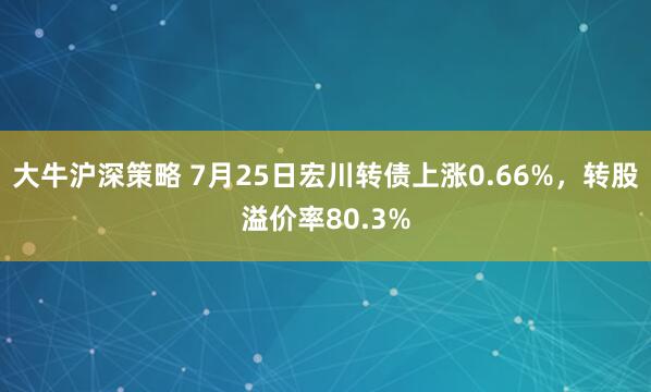 大牛沪深策略 7月25日宏川转债上涨0.66%，转股溢价率80.3%